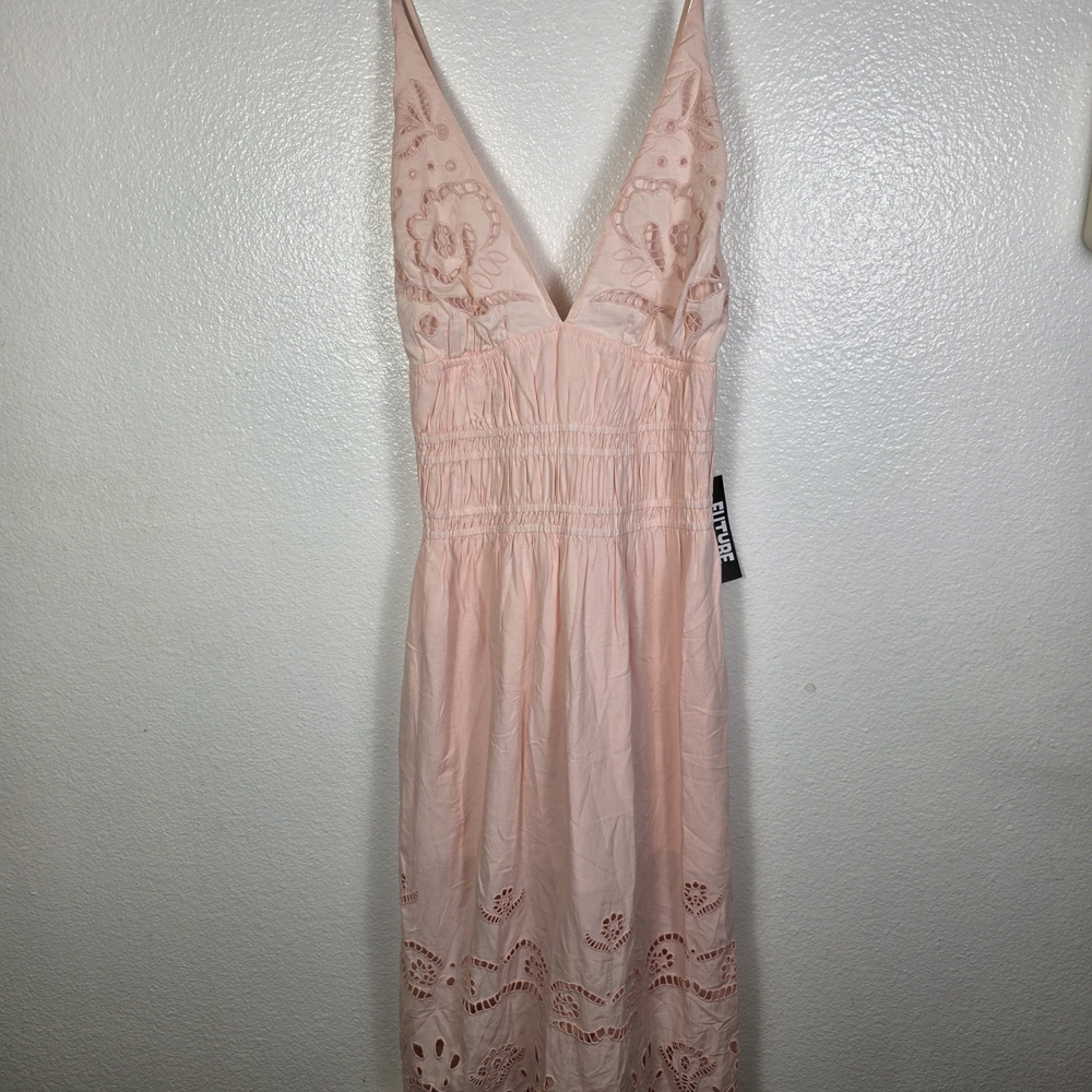 Future Collective Women's Eyelet Maxi A-Line Dress Pink Size XL‎